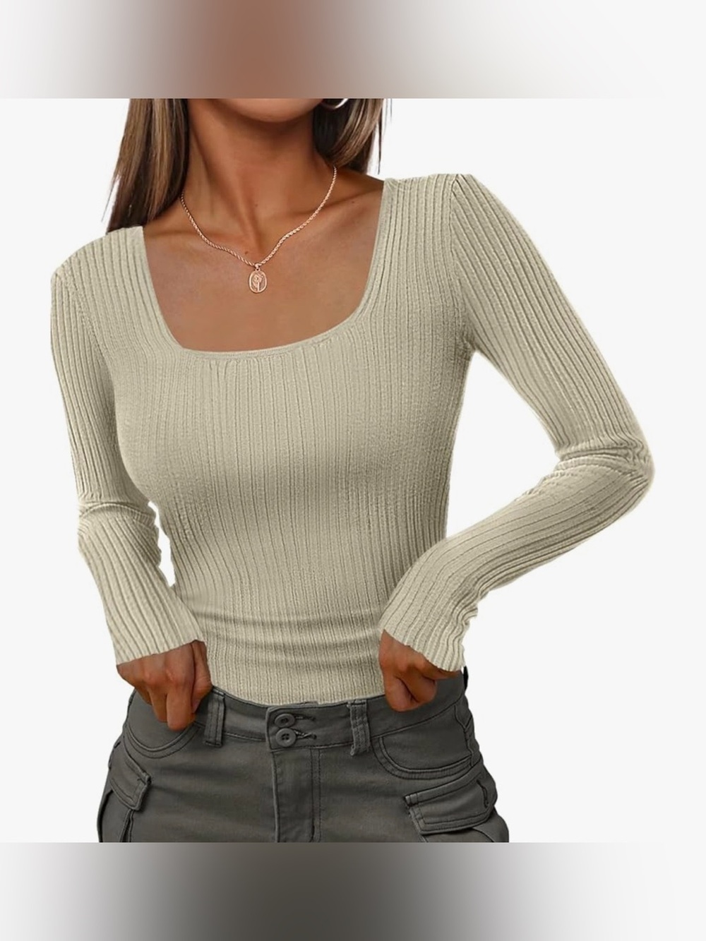 HOTOUCH Women’s Pullover Square Neck Long Sleeve Ribbed Sweater, Viscous Blend